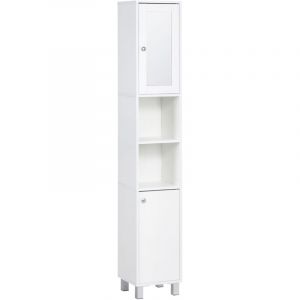 Meuble colonne de salle de bain armoire haute 2 placards 6 niches &eacute;tag&egrave;res r&eacute;glables 30 x 28 x 180 cm blanc