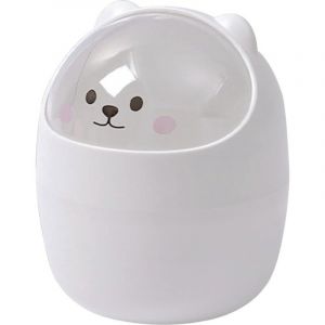 Poubelle de table avec couvercle, mini poubelle de bureau, poubelle pour enfants, petite poubelle de table pour salle de bain, seau &agrave; papier (blanc)