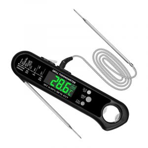 Thermomètre de cuisine Thermomètre de gril Thermomètre de cuisson à lecture instantanée Thermomètre à viande avec 2 longues sondes et écran lcd pour