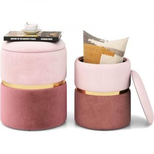 Costway - Lot de 2 Tabouret Pouf en Velours, Pouf Rond avec Grand Espace de Rangement, Siège de Coiffeuse Rembourré, Repose-Pieds Élégant, pour