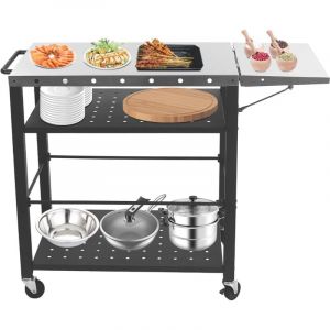 Table de barbecue portable d'ext&eacute;rieur, table d'appoint pour barbecue,chariot de service pliant de jardin,chariot en acier inoxydable, table de
