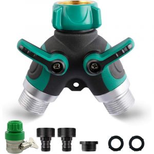 S&eacute;parateur de Tuyau &agrave; 2 Voies, Garden Robinets &agrave; Eau de connecteur de Tuyau &agrave; 2 Voies Distributeur 2 Voies avec poign&eacute;e r&eacute;glable et verrouillable (1)