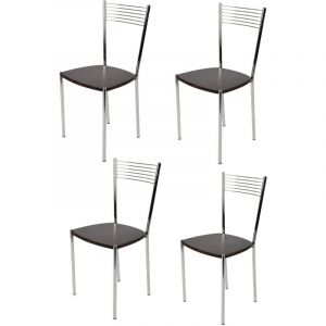 Tommychairs - Set 4 chaises elegance pour cuisine, bar et salle à manger, robuste structure en acier chromé et assise en bois couleur wengé