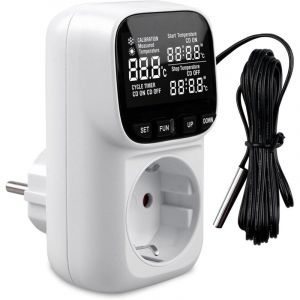 Prise Thermostat Num&eacute;rique R&eacute;gulateur de Temp&eacute;rature 230V, Prise Thermostat avec Sonde de 2 M&egrave;tres, Chauffage et Refroidissement Reptil Thermostat,