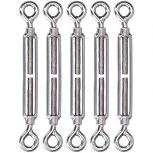 Lot de 5 tendeurs à œillet pour câbles métalliques, en acier inoxydable 304, pour voile d'ombrage, M6