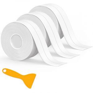 3 Pièces Rouleau Joint Silicone Blanc Salle De Bain, Ruban Adhésif Blanc Cuisine Ruban D'Étanchéité, Anti-Fuite Adapté à De Salle De Bains,