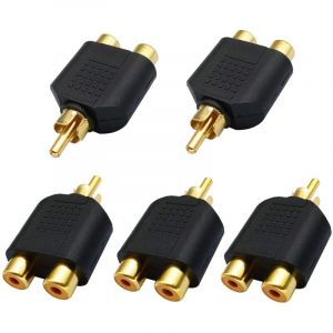 Adaptateur de S&eacute;parateur y rca, Plaqu&eacute; Or 1 rca M&acirc;le &agrave; 2 rca Femelle,Vid&eacute;o Audio Connecteur ,Audio Vid&eacute;o av Convertisseur (5 Pack)
