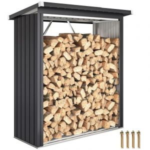 Abri-b&ucirc;ches 150x66,5x150 cm - Support pour Bois de Chauffage avec Plancher Sur&eacute;lev&eacute; et Toit Inclin&eacute;, Structure en Acier Galvanis&eacute;
