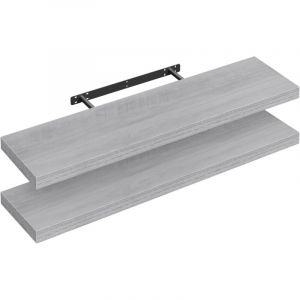 Woltu - Lot de 2 &Eacute;tag&egrave;re Murale 90x22.9x3.8cm, &Eacute;tag&egrave;re Flottante de cd, Gris Ch&ecirc;ne