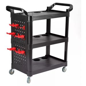 Chariot servante d'Atelier 3 étages, Chariot à Outil Plastique abs, Espace de rangement Jusqu'à 60 kg, Noir