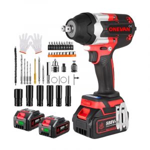 Brushless Cl&eacute; &agrave; chocs sans fil 1800Nm ,1/2" Boulonneuse a Choc, 3 vitesses de r&eacute;glage cle a choc batterie pour camions, avec 44 Douilles &agrave; Chocs