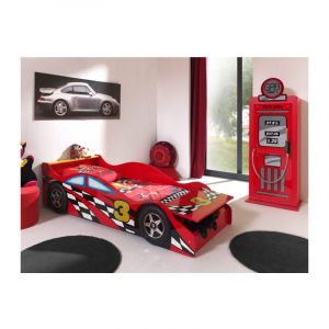 Pack - Lit Enfant Voiture 'Race' & Armoire 1 Porte 'Pompe à Essence' Rouge