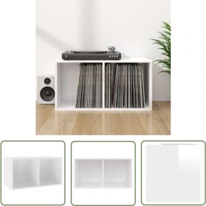 The Living Store - Bo&icirc;te de rangement de vinyles Blanc brillant 71x34x36 cm - Bo&icirc;te De Rangement Vinyl - Meuble Rangement Disque Vinyle - Rangement