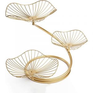 Corbeille à fruits à 3 étages, corbeille à fruits dorée, corbeille à fruits décorative livrée avec une assiette à fruits dorée