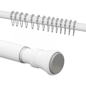 Tringle télescopique 110-160 cm Barre à Tension de Douche, avec 12 crochets, Tube télescopique en acier inox, Blanc - Heilmetz