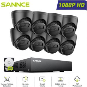 Kit de Vidéosurveillance Extérieur 1080P 8 canaux 8 caméras Turret 2MP,Accès à Distance Vision Nocturne Système de Caméra de Sécurité Filaire,4TB hdd