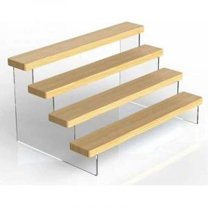 Pr&eacute;sentoir Marches &Agrave; 4 Niveaux En Acrylique, &Eacute;tag&egrave;re &Agrave; Escalier Bois Organisateur D&eacute;coration De Collection Pour Pr&eacute;sentation De Figurine, Vernis &Agrave;