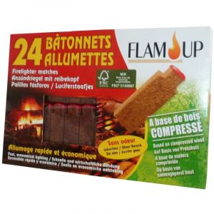 0500 allume-feu naturel bois compresse 24 b&acirc;tonnets SE0500 - Flam'up