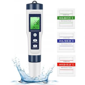 Ph tds Meter, testeur de qualité de l'eau 5 en 1 PH/TDS/EC/SEL/température tds mètre lcd rétroéclairage vert pour piscine/aquarium/étang