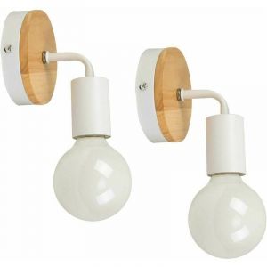 Lot de 2 Modern Lampe murale en fer forgé bois, Vintage Lampe de sol E27 40W Applique murale Lampe de lecture Lampe de chevet pour chambre à coucher