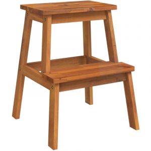 Tabouret assise escabeau 2 marches support plantes 40 x 38 x 50 cm en bois d'acacia marron DEC026379
