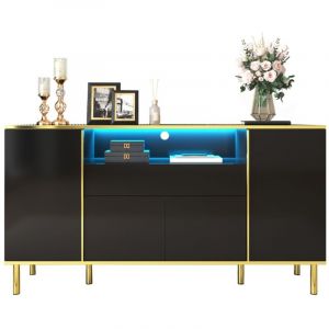 Fairwhale - Buffet Noire Brillante 150cm - Commode 1 Tiroir - Meuble Chambre &Eacute;l&eacute;gant Moderne Design Brillant