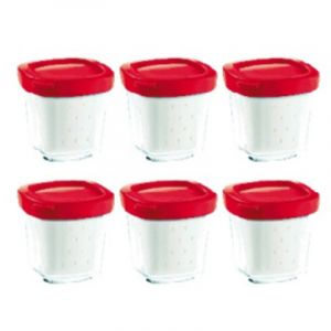 Yaourti&egrave;re SEB Multi D&eacute;lices XF100501 - Coffret de 6 pots en verre avec &eacute;gouttoir et couvercle rouge
