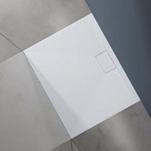 Doporro - Receveur de Douche Bac &agrave; Douche Ultra Plat en Solid Surface Blanc Mat Geoma07 80x90x3 cm avec Bonde AL06