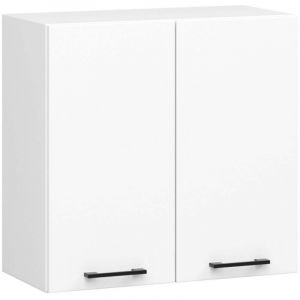 Meuble de cuisine suspendu : 2 portes, 2 &eacute;tag&egrave;res, blanc, largeur : 60 cm, hauteur : 58 cm, profondeur : 30 cm.