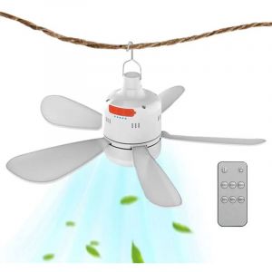 Ventilateur de plafond pour camping, tonnelle, t&eacute;l&eacute;commande, batterie longue dur&eacute;e et rechargeable USB, vitesse r&eacute;glable