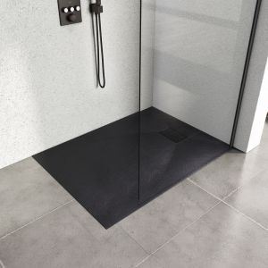 Heilmetz - Receveur de douche à poser 120x90cm Receveur de Douche en Pierre Extra Plat (smc Matériau) Bac à Douche Antidérapant Noir