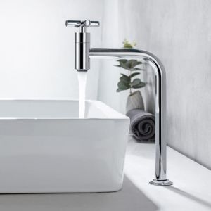 Robinet Vasque &agrave; Poser d'eau Froide Uniquement, Mitigeur Haut en Laiton pour Salle de Bains, Robinetterie pour WC Invit&eacute;s avec Poign&eacute;e Crois&eacute;e,