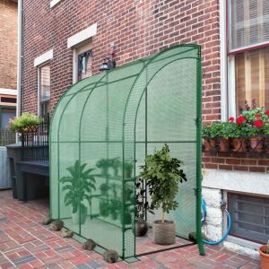 Serre de Jardin Adoss&eacute;e en pe 198,5x98x215cm avec &Eacute;tag&egrave;re &agrave; Plantes 3 Niveaux 2 Portes Zipp&eacute;es Imperm&eacute;able Cadre en Acier pour Semis et Pot Vert