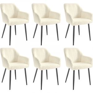 SONGMICS Lot de 6 Chaise de Salle &agrave; Manger, Velours C&ocirc;tel&eacute;, Accoudoirs, Charge 120 kg, Pieds en M&eacute;tal, pour Salle &agrave; Manger, Blanc et Noir