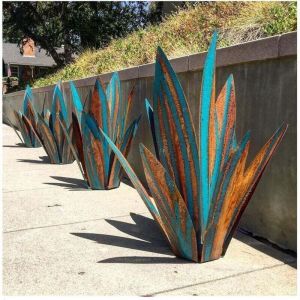 D&eacute;cor de Statue de Sculpture de Tequila, Ornements de Jardin en m&eacute;tal de Plante d'agave, Statue d'ext&eacute;rieur de Sculpture Rustique en m&eacute;tal d'agave,