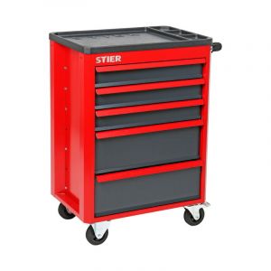 Stier - Servante d'atelier Basic+ vide avec couvercle en plastique, 883 x 620 x 410 mm, 5 tiroirs, charge max. 185 kg, chariot d'atelier, chariot