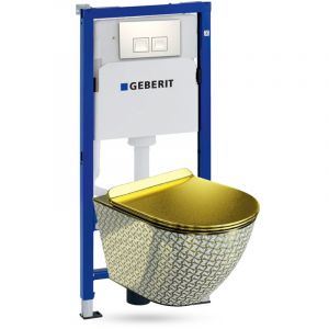 GEBERIT Duofix Basic Support B&acirc;ti-support + Lavita WC Sofi Slim Gold Never Die suspendu sans bord + panneau de commande Delta 25 blanc Kit complet