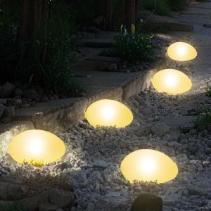 Lampes solaires d'extérieur étanches en galets décoratifs avec lumière chaude LED, étanchéité IP65, pour jardin, terrasse, cour, chemin (mini galet,