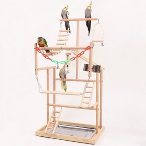 Perchoir Oiseaux, Jouet Perroquet, Aire de Jeux pour Oiseaux, Place de Jeux en Bois pour Perruches Canaris, Perchoir en Bois pour perroquets -48 33,5