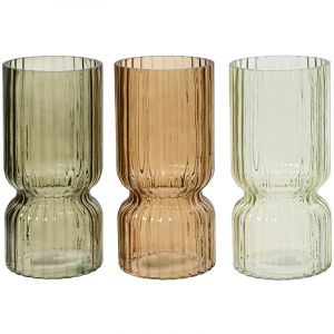 Basics - Vase Tubulaire Ondul&eacute; En Verre, &oslash;11x23cm, 3 Couleurs.