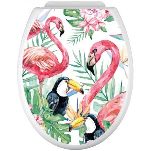 Lumaléa - Stickers Abattant wc - Flamants roses - 35x43 cm - Adhésif + Protection brillante