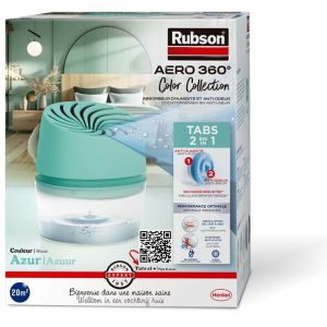 Rubson AERO 360° Absorbeur d'Humidité Couleur Azur (1 appareil + 1 recharge de 450 g), Déshumidificateur anti-odeur & anti-moisissure pour pièce