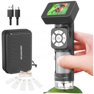 Lifcausal - Microscope Numérique Portable 500x avec Écran lcd 2 Pouces 8 LEDs Réglables et Connexion usb pour Enfants/Adultes