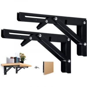 SNQ - 2PCS Support d' Étagères Pliable 400mm Équerre Pliante Étagère Murale Support Pliante Robuste Noir Support Console Pliable pour Table Etagere