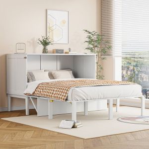 Modfu - Lit adulte, lit enfant, lit pliant, sommier à lattes, lit double, blanc - 140 x 200 cm
