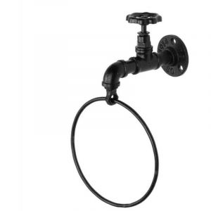 Anneau de porte-serviettes en fer forg&eacute; Anneau de serviette vintage en fonte fix&eacute; au mur (noir mat)