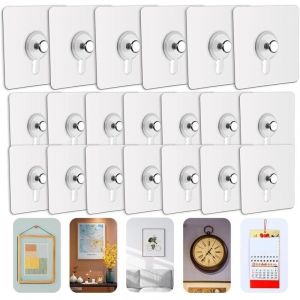 Basetbl - Lot de 20 Adhesif Accroche Tableau Sans Percer, Attache Cadre Adhésif Crochets pour Accroche Cadres Photo, Art Mural, Décoratives, Sans Trou