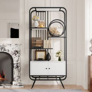 Biblioth&egrave;que,&Eacute;tag&egrave;re m&eacute;tal 80x30x180 cm - Armoire rangement avec 2 portes, 3 tablettes, design moderne et pieds hauts, couleur blanc ou noir pour