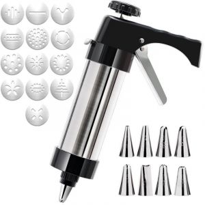 Presse &agrave; Biscuits en Acier Inoxydable, Seringue &agrave; P&acirc;te, Presse &agrave; Biscuits Professionnelle, Presse &agrave; Biscuits avec 13 Pochoirs et 8 Sachets Presse &agrave;