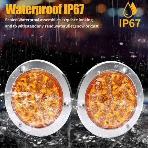 Feu arri&egrave;re de frein &agrave; LED 2CPS 4 pouces ambre, feu arri&egrave;re de frein, arr&ecirc;t, clignotant, anneau chrom&eacute;, &eacute;tanche IP67